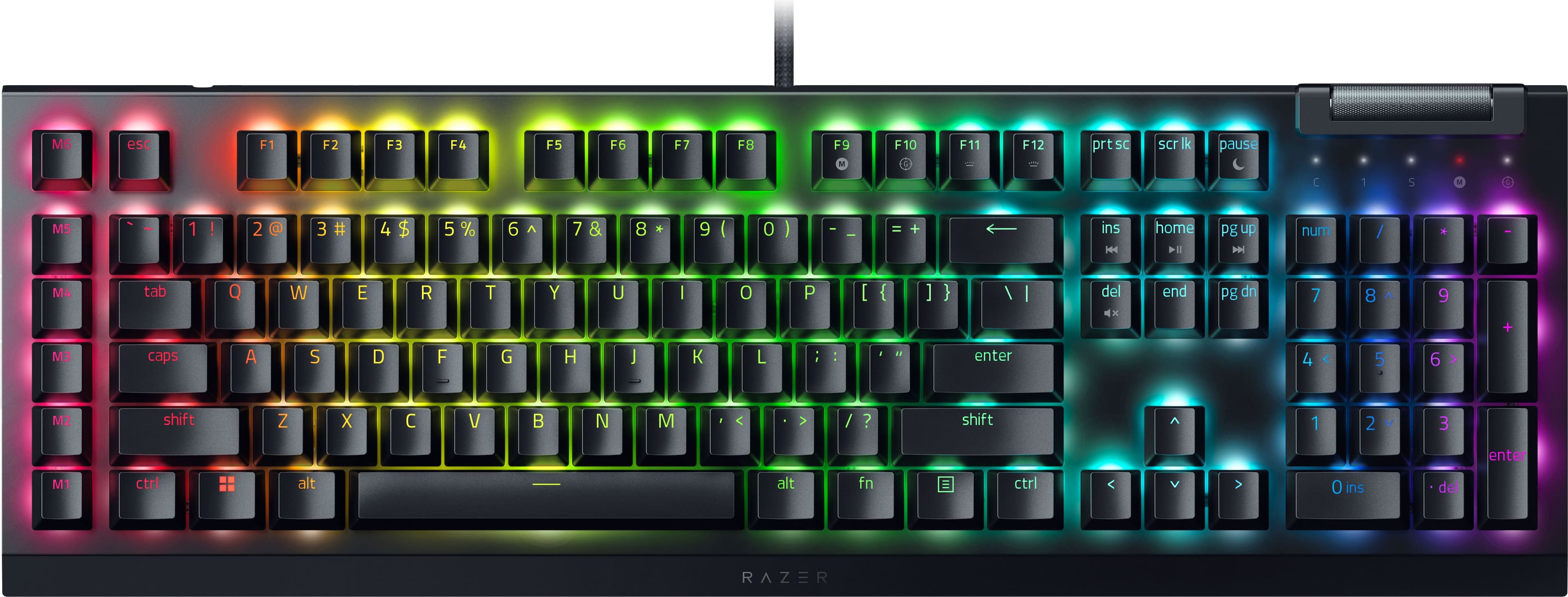 Razer BlackWidow V4 X keyboard with Chroma RGB lighting on a gaming desk