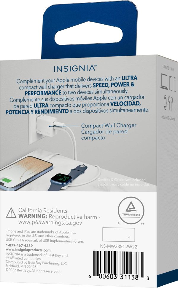 Insignia 35W Dual USB-C Wall Charger Fast Compact Travel-8