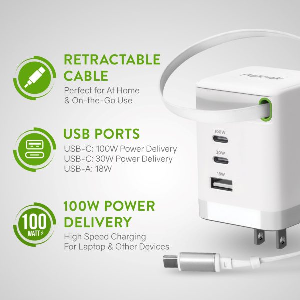 ReTrak 100W Retractable USB-C Wall Charger Fast Charging-2
