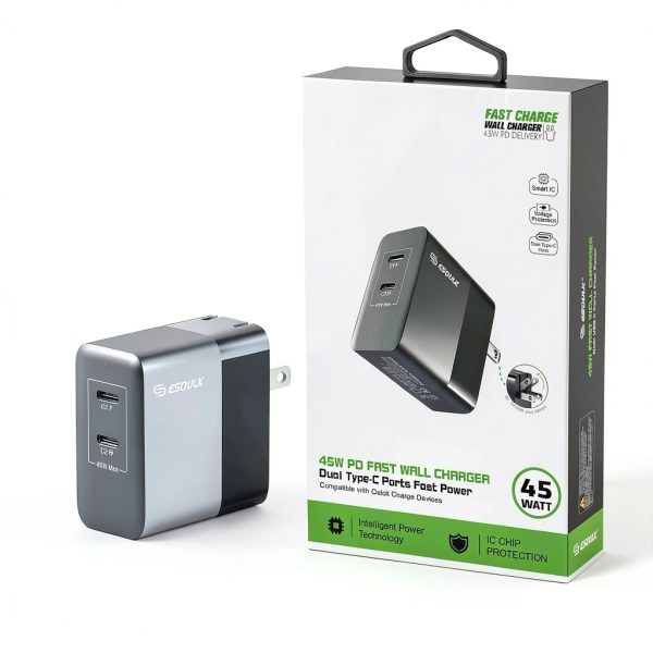 Esoulk 45W PD Fast Wall Charger Dual USB-C Compact Design-7