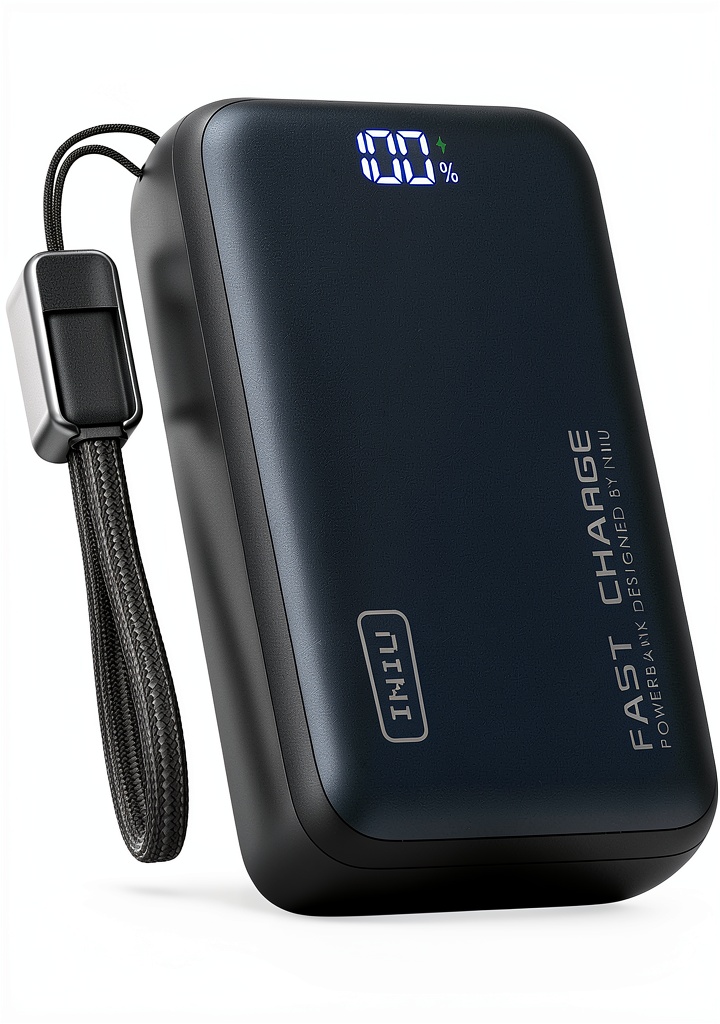 INIU 100W Power Bank 25000mAh Portable Charger Fast Laptop charging multiple devices on a coffee shop table