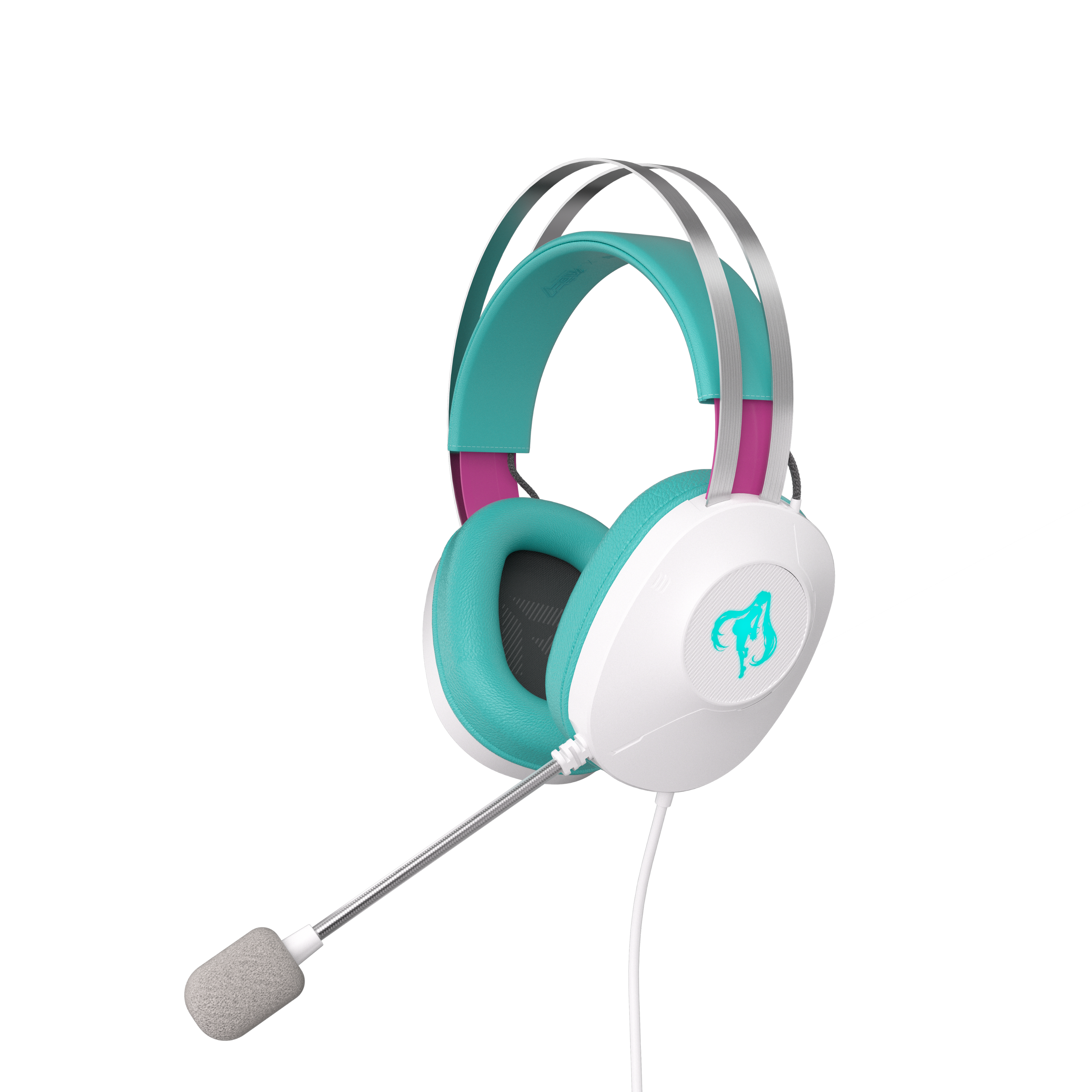 ASUS TUF Gaming Headset Hatsune Miku Edition shown in a typical gaming setup with PC and PS5