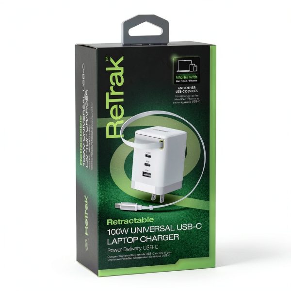 ReTrak 100W Retractable USB-C Wall Charger Fast Charging-1